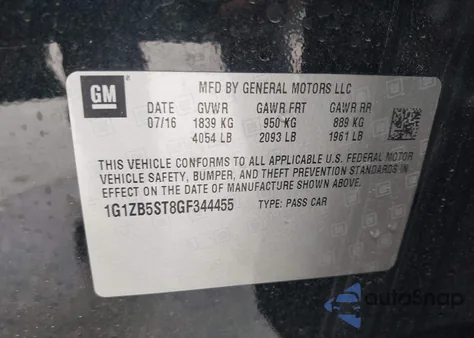 2016 Chevrolet Malibu Ls from USA, damaged, VIN 1G1ZB5ST8GF344455